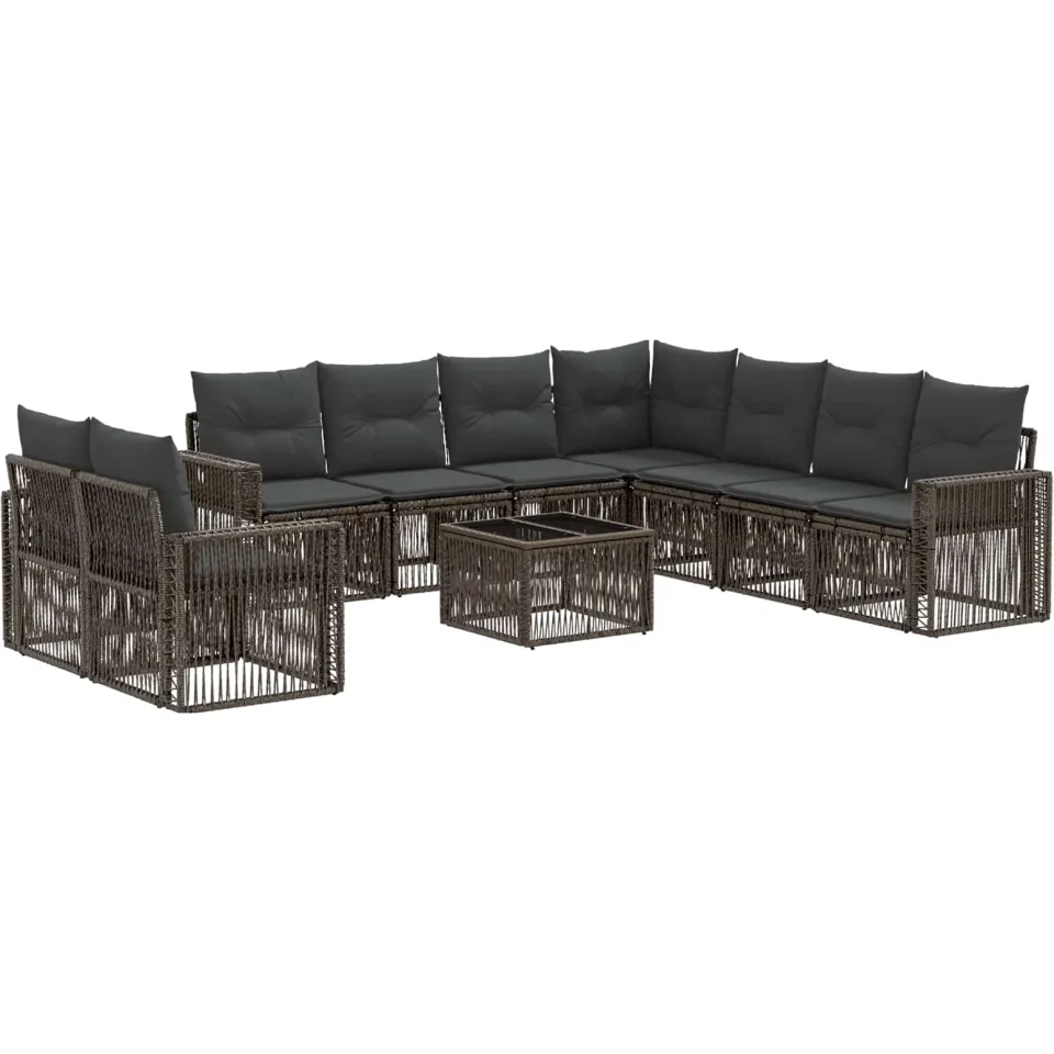 vidaXL Tuinbankenset 10 st 9-zits Grijs en Donkergrijs poly rattan, foto 3