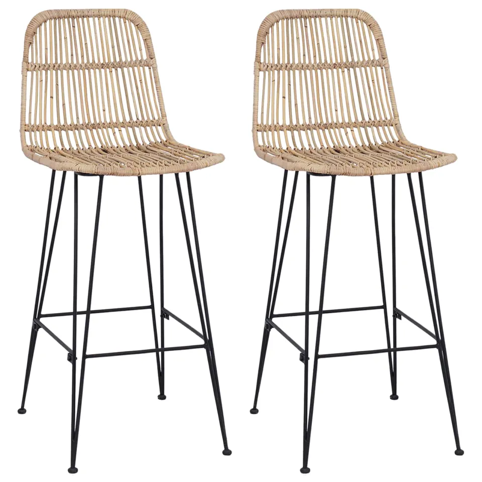 vidaXL Barkruk 2 st Naturel 44 x 55 x 109 cm Rattan en staal Bruin