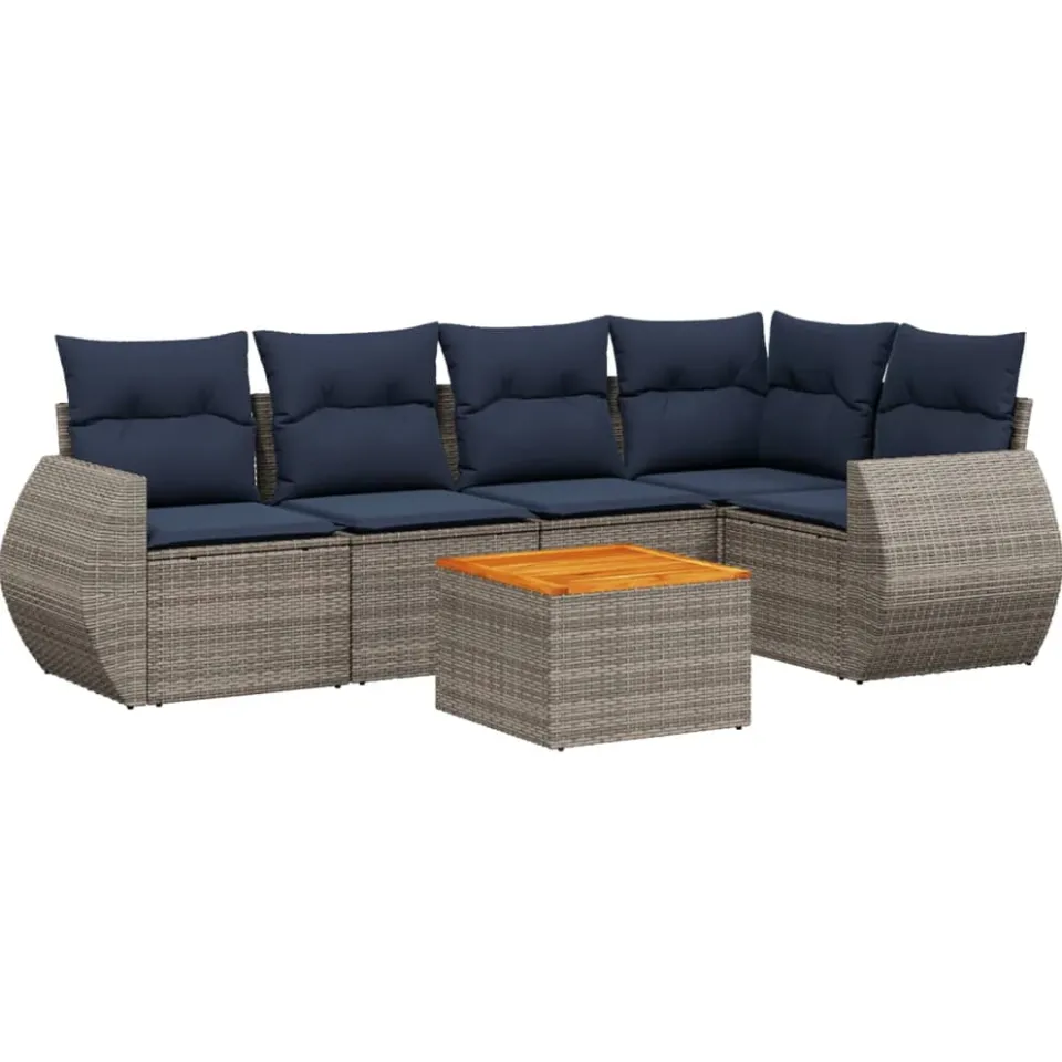 vidaXL 6-delige tuinbankset met kussens, grijs polyrotan, foto 3
