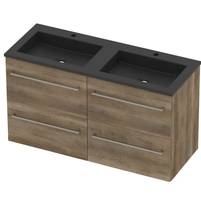 Basic-Line Aura 46 Badmeubelset Acryl 2 Kraangaten 120x46x62 cm A46mzdso2x602 Scotch Oak Mat Zwart