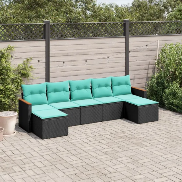 vidaXL 7-delige tuinbankset met kussens van zwart polyrotan, foto 2
