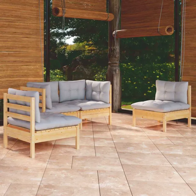 vidaXL 4-delige Loungeset met grijze kussens massief grenenhout grijs, foto 2