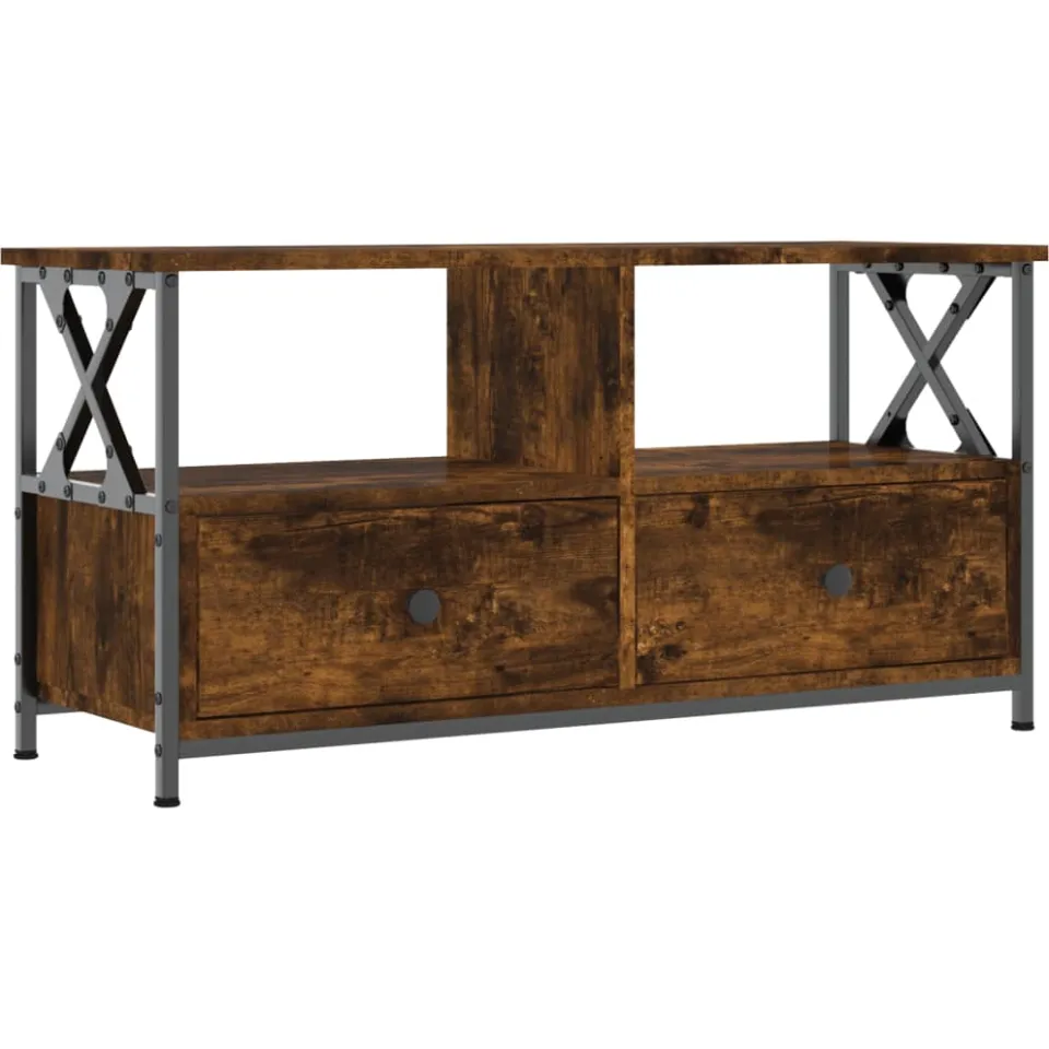 vidaXL Tv-meubel 90x33x45 cm bewerkt hout en ijzer gerookt eikenkleur Bruin