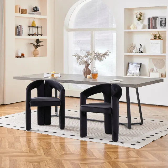 MODFU Eetkamerstoel Met Armleuningen - Modern Minimalistisch - Velvet - Zwart - Set Van 2