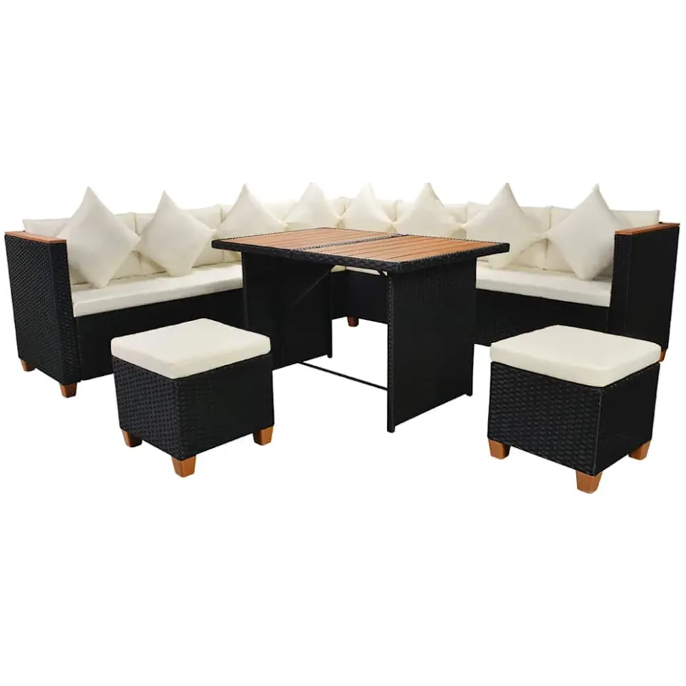 vidaXL 7-delige Loungeset met kussens poly rattan zwart, foto 2