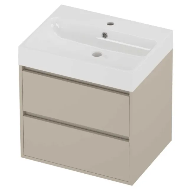 Proline Podium Badmeubelset Polystone Loft 1 Kraangat Greeploos 60x46x62 cm Glans Wit Soft Linen Beige