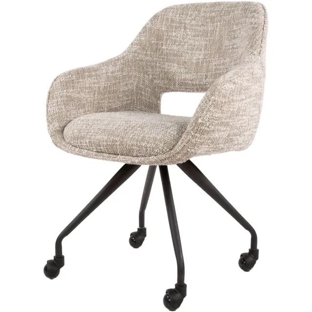 Nest of Nora Set van 2 - Nest of Nora Comfortabele Eetkamerstoelen Tamo - Met armleuning - Draaibaar en op wieltjes - Creme Beige