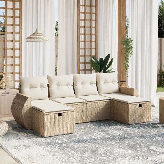 vidaXL 6-delige Loungeset met kussens poly rattan beige, foto 2
