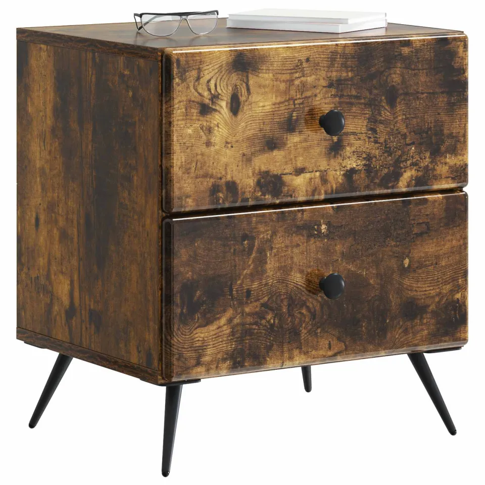 vidaXL Nachtkastje 2 st Gerookt eiken 43 x 34,5 x 47,5 cm Bewerkt hout Bruin
