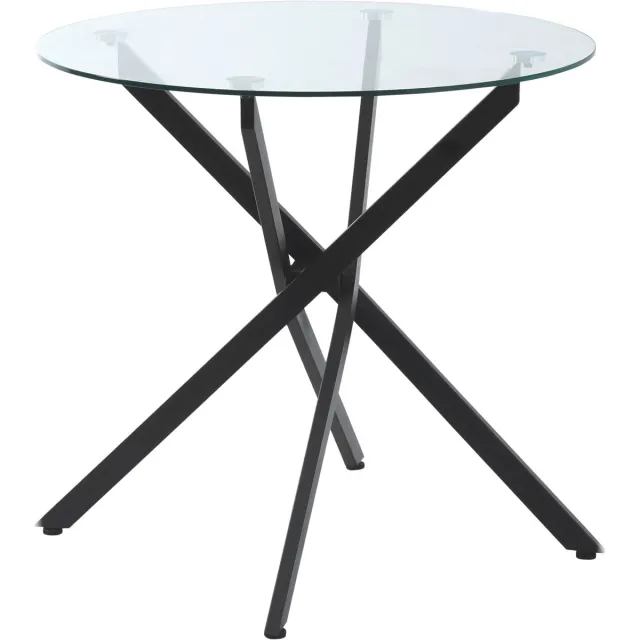 TEKROA Eettafels - Ronde eettafel met blad - van transparant gehard glas en gekruiste metalen poten - moderne salontafel voor de woonkamer - Ø80x75 cm - zwart Bianco