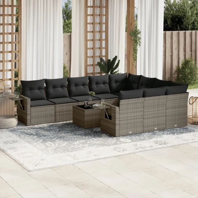 vidaXL 11-delige Loungeset met kussens poly rattan grijs, foto 2