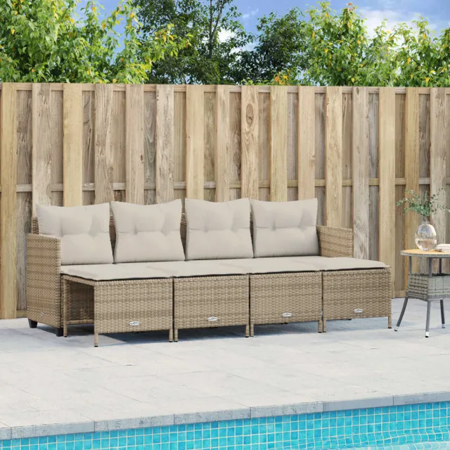 vidaXL 5-delige Loungeset met kussens poly rattan beige, foto 2
