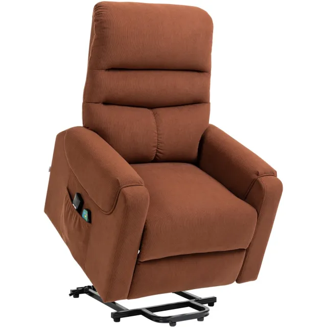 Homona Elektrische sta-opfauteuil - Met 8 vibratiepunten en warmtefunctie - Rugleuning verstelbaar tot 150° - Met voetensteun en 2 afstandsbedieningen - 83 x 93 x 110 cm - Bruin