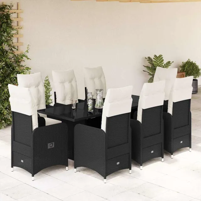 vidaXL 9-delige Bistroset met kussens poly rattan zwart, foto 2