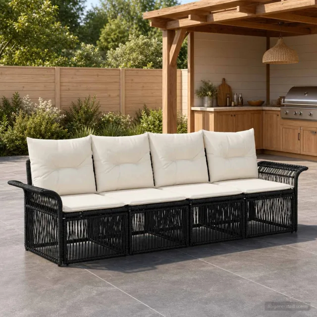 vidaXL Tuinbankenset 4 st Zwart poly rattan, foto 2