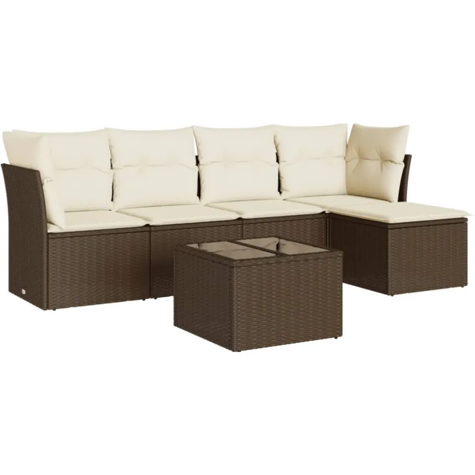 vidaXL 6-delige Loungeset met kussens poly rattan bruin, foto 3