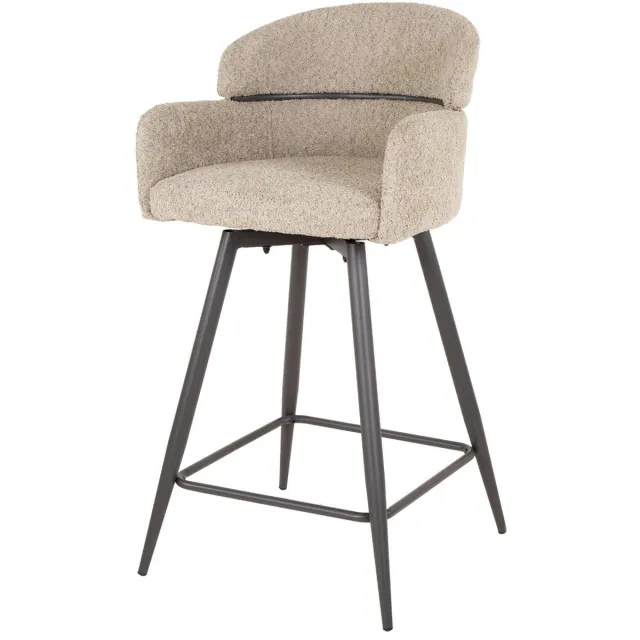 AnLi Style Barstoel draaibaar boucle ronde rug - Bouclé zandkleur - set van 2 Beige