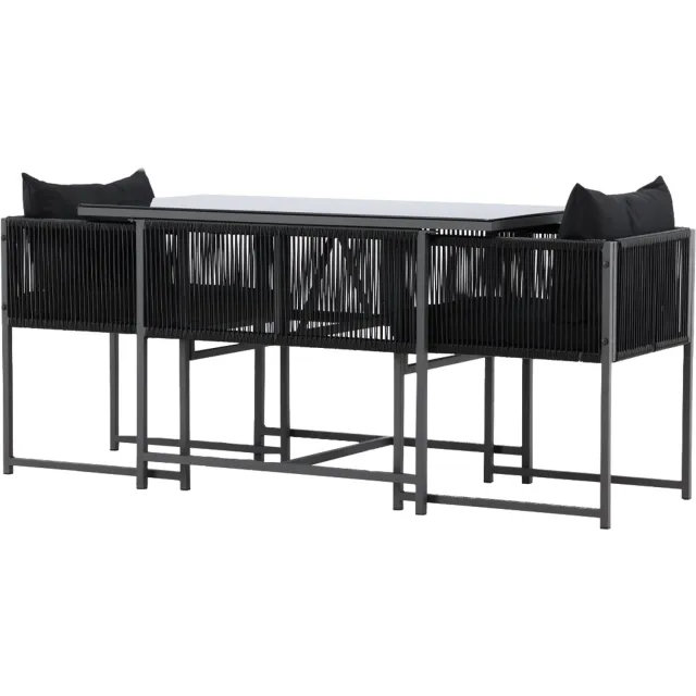 Nest outdoor Ragnar tuinset zwart 3 delig - twee stoelen en een tafel – met Zitkussens - Buiten