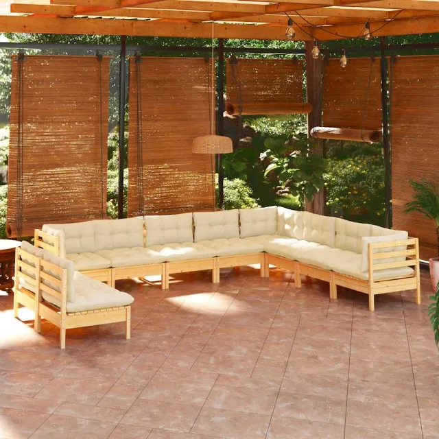 vidaXL 10-delige Loungeset met crèmekleurige kussens grenenhout, foto 2