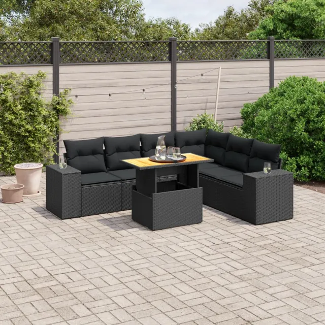 vidaXL 7-delige Loungeset met kussens poly rattan zwart, foto 2