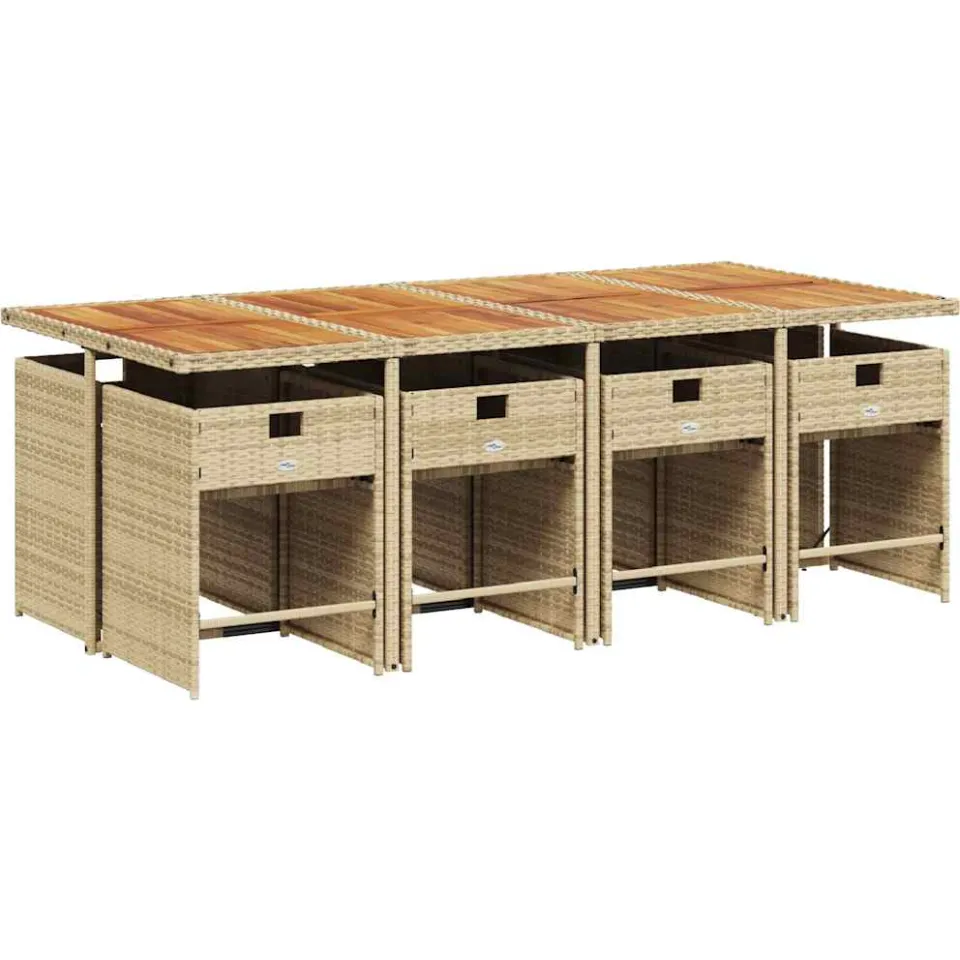 vidaXL 9-delige Tuinset met kussens poly rattan beige, foto 3