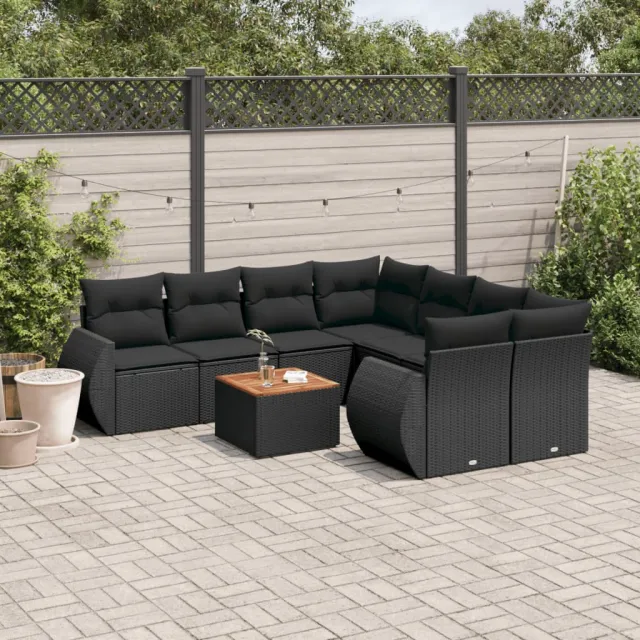 vidaXL 9-delige Loungeset met kussens poly rattan zwart, foto 2