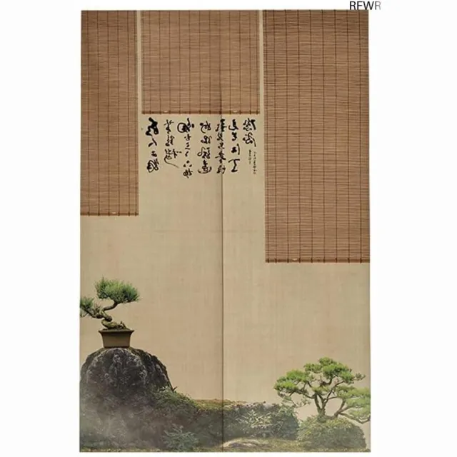 RFWR Traditioneel Japans Deuropeninggordijn - Elegante Inktstijl voor Woondecoratie (85x150cm) Bamboe Gordijn