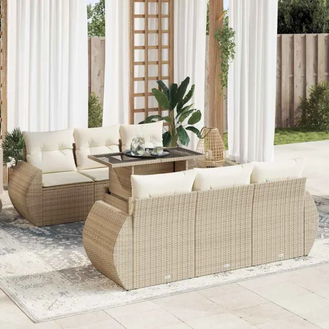 vidaXL 7-delige Loungeset met kussens poly rattan beige, foto 2