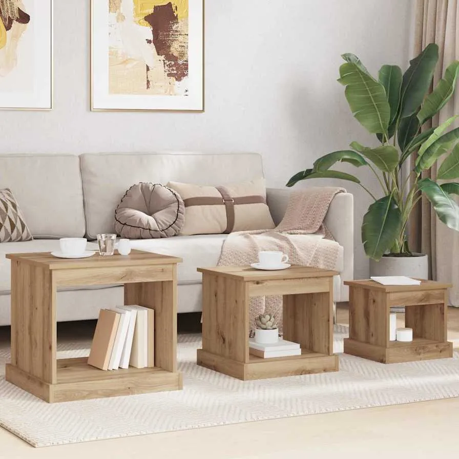 vidaXL Salontafel 3 st Artisan Eiken 48 x 45 x 45 cm Bewerkt hout, foto 3