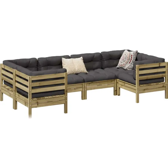vidaXL 6-delige Loungeset met kussens geïmpregneerd grenenhout Bruin