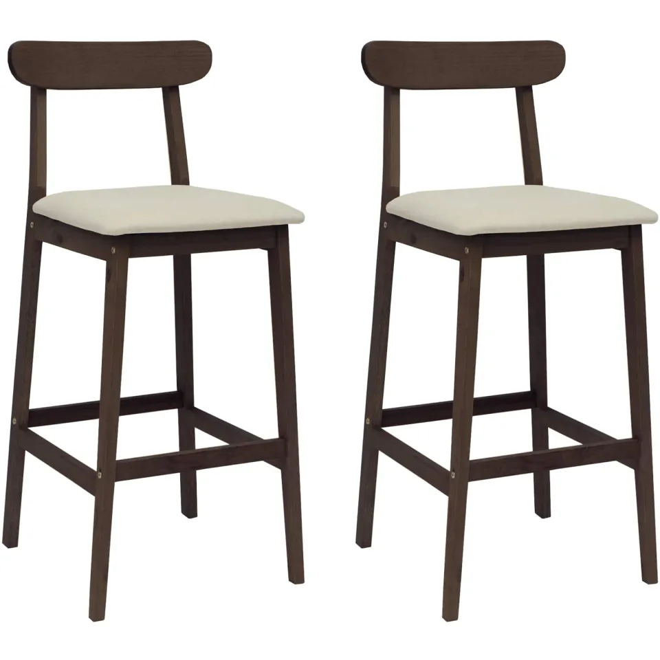 vidaXL Barkruk 2 st Lichtbruin en Beige Massief Rubberhout en Stof, foto 3
