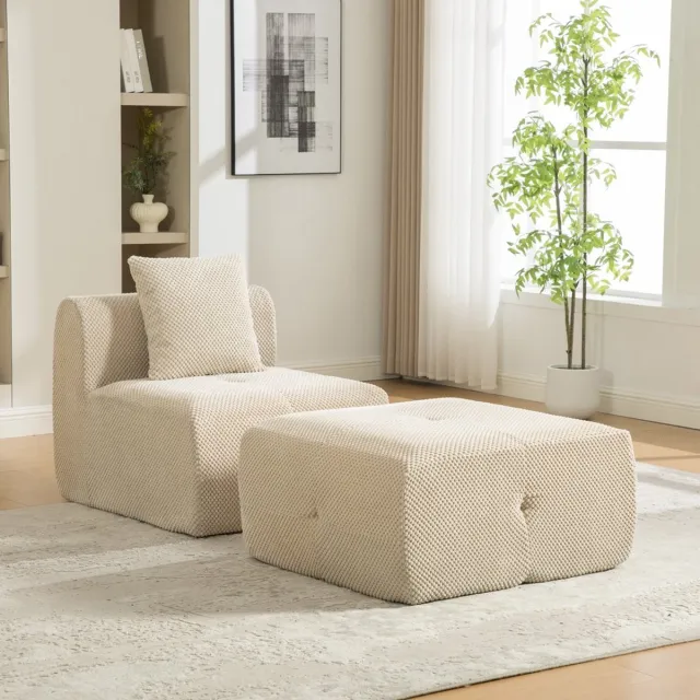 KOMHTOM Modulaire compressiebank - Chenille stof - 30D zeer elastisch schuim - Antislipbodem - Gemakkelijk te verplaatsen - Light Khaki - Ideaal voor de woonkamer en andere ruimtes Lichtkaki
