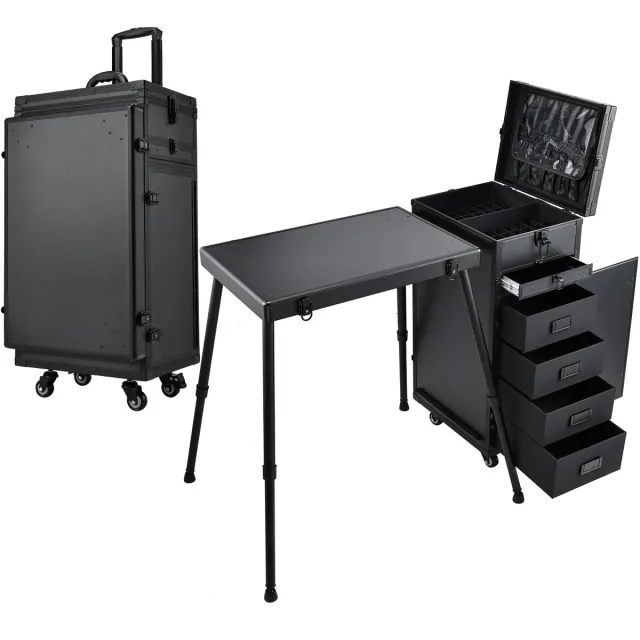 VILIMA Manicuretafel - Manicuretrolley - Manicuretafel opvouwbaar - Multifunctionele tafel - All in one - Zwart - 45x41x79 cm