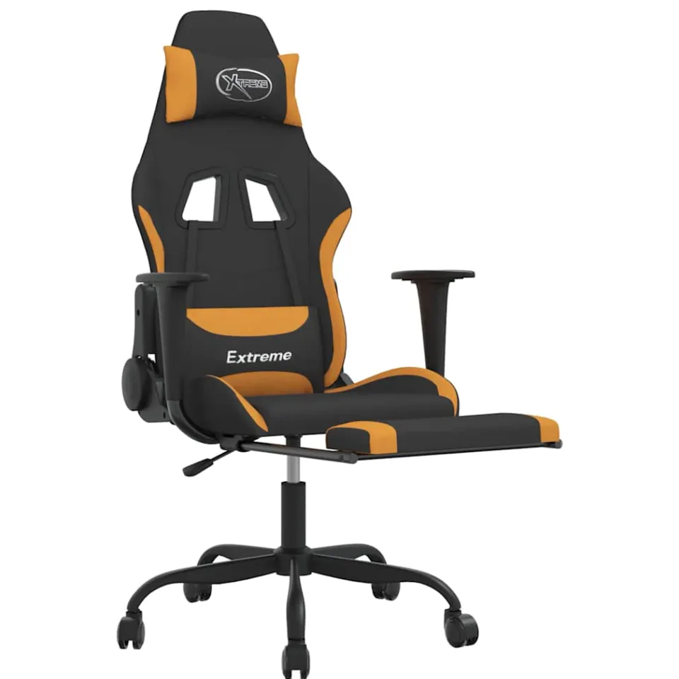 vidaXL Gamestoel met voetensteun stof zwart en oranje, foto 4
