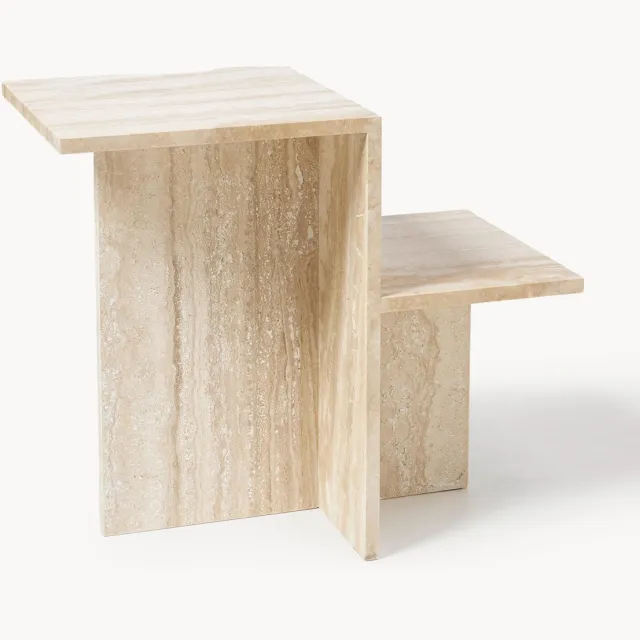 Ferm Living Travertijn bijzettafel Distinct met twee tafelbladen Beige