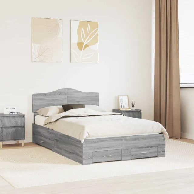 vidaXL Bedframe Grijs Sonoma 135 x 190 cm Bewerkt hout
