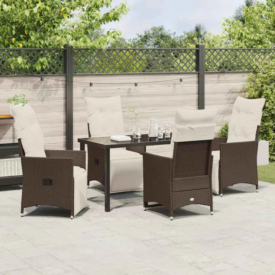 vidaXL Tuin eettafelset 5 st Bruin poly rattan, foto 3