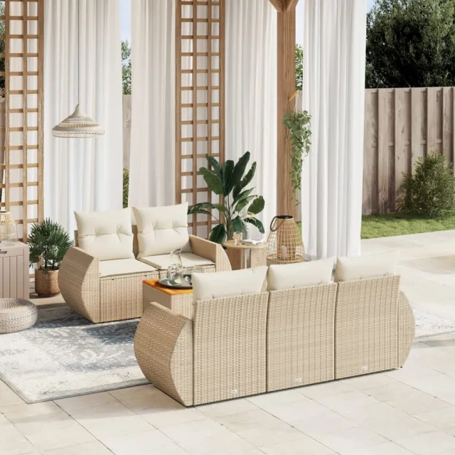 vidaXL 6-delige Loungeset met kussens poly rattan beige, foto 2