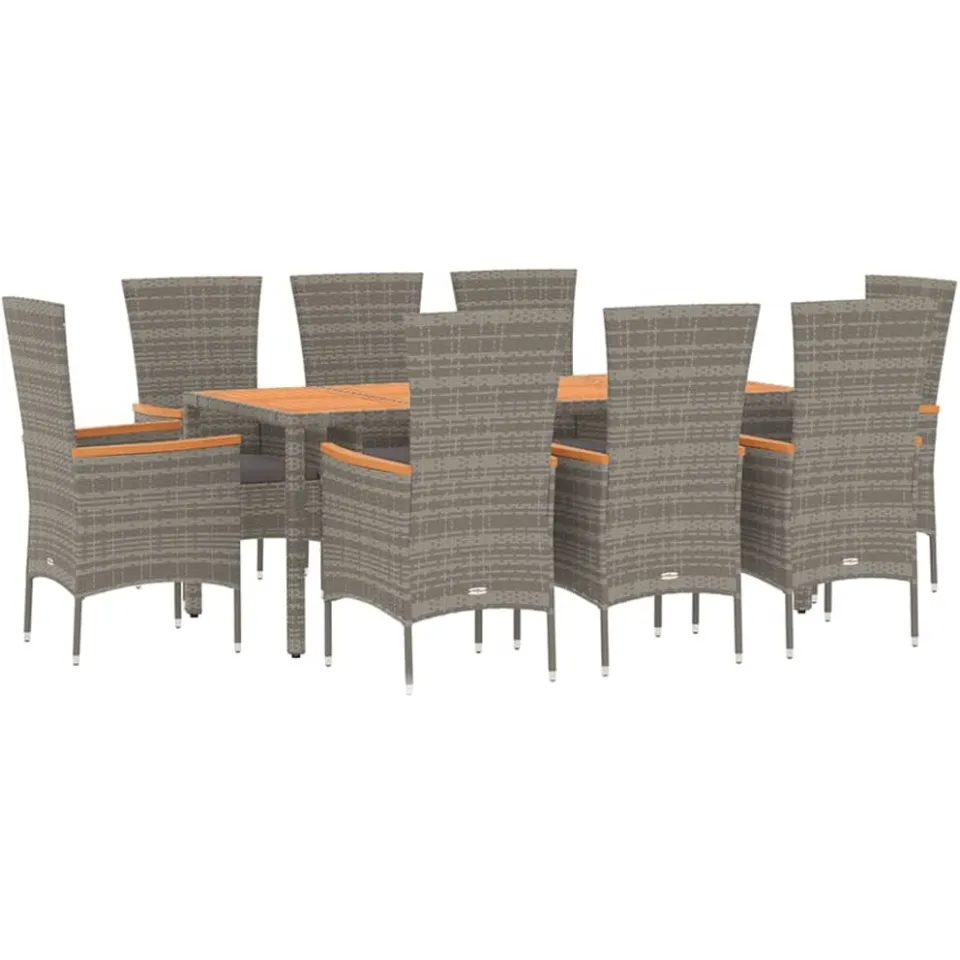 vidaXL 9-delige Tuinset met kussens poly rattan grijs, foto 2