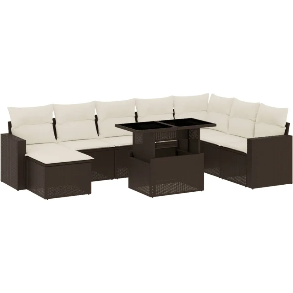 vidaXL 9-delige Loungeset met kussens poly rattan bruin