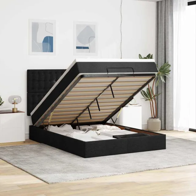 vidaXL Ottoman bed met matras 140x190cm stof zwart