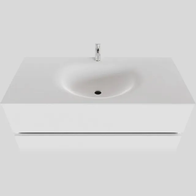 Boss & Wessing Badkamermeubel Solid Surface BWS Stockholm 100x46 cm Midden Mat Wit (met 1 kraangat)