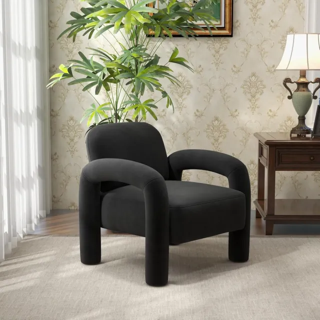 SEYNAR Moderne Fauteuil - Olifantenslurf Armleuningen - 72x76,5x71,5 cm - Luxe Fluweel- Geschikt voor Woonkamer en Slaapkamer- Zwart