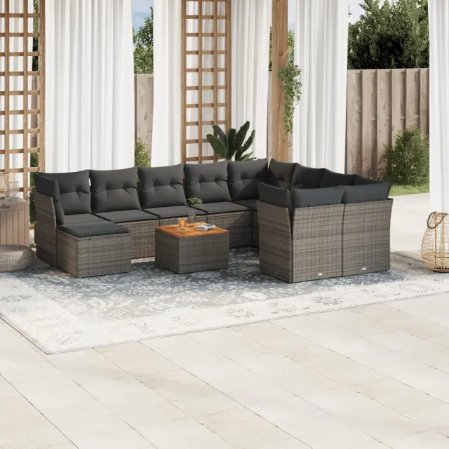 vidaXL 11-delige Loungeset met kussens poly rattan grijs, foto 2