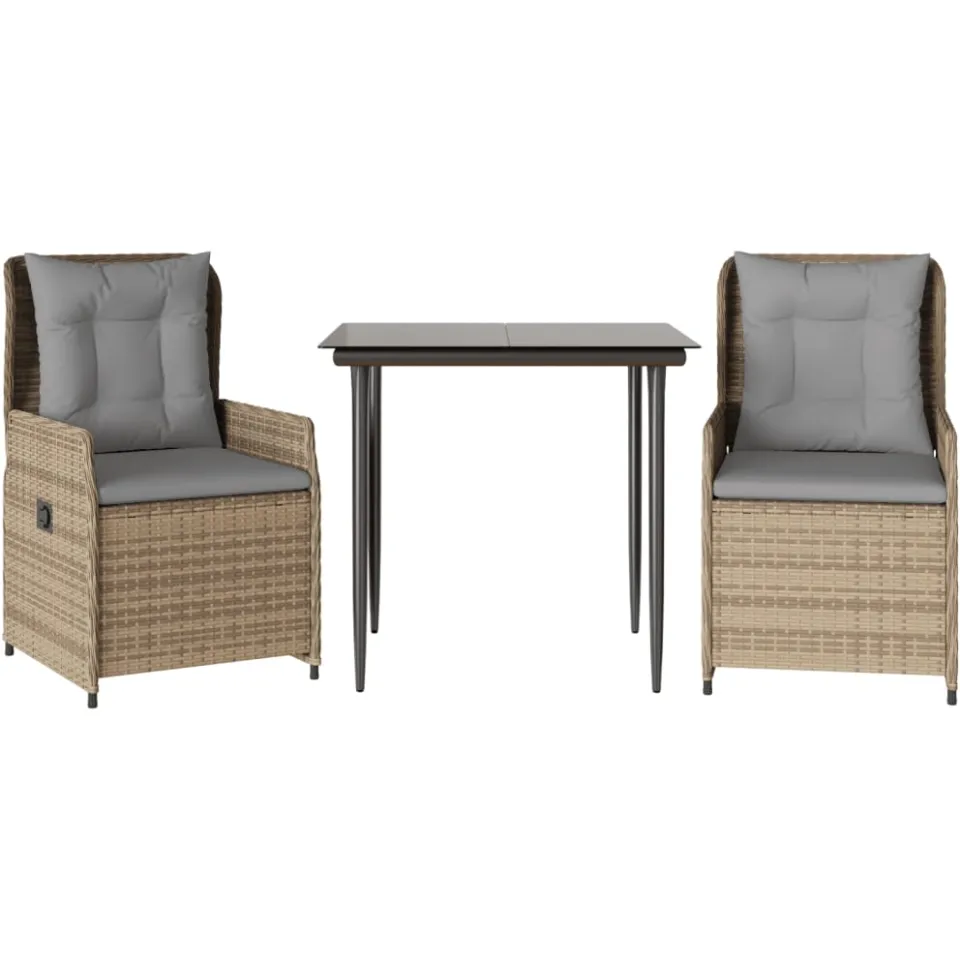 vidaXL 3-delige Tuinset met kussens poly rattan beige, foto 3