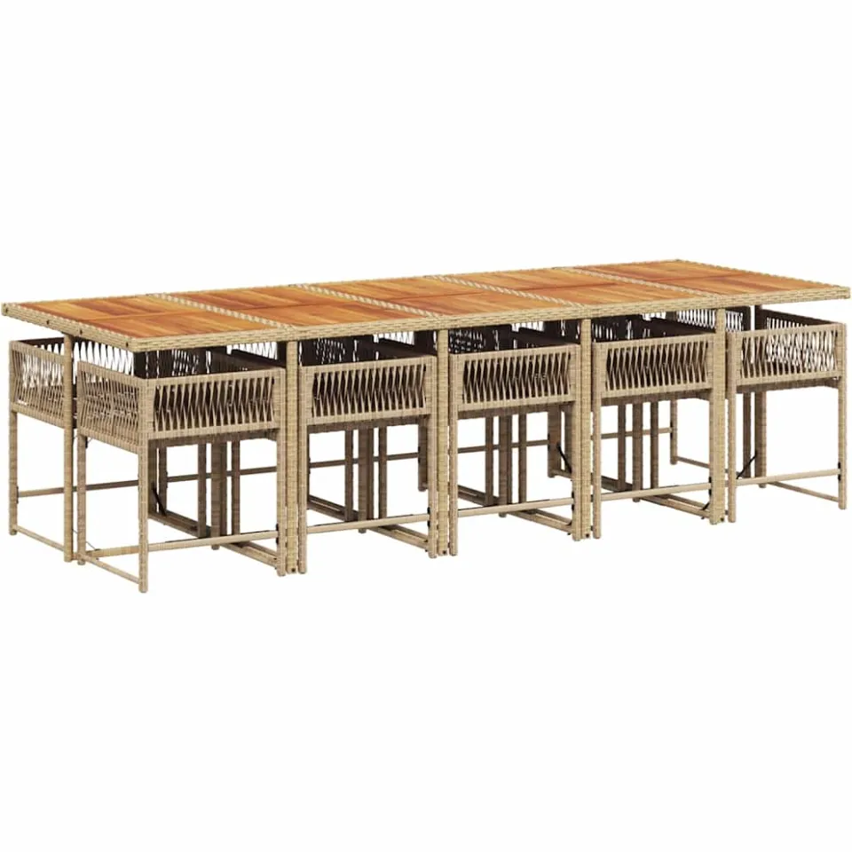 vidaXL 11-delige Tuinset met kussens poly rattan beige