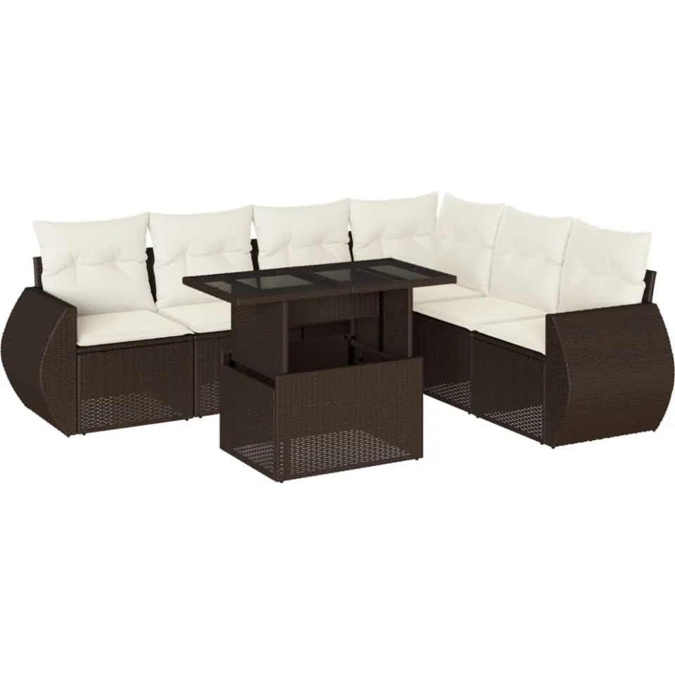 vidaXL 7-delige Loungeset met kussens poly rattan bruin, foto 3
