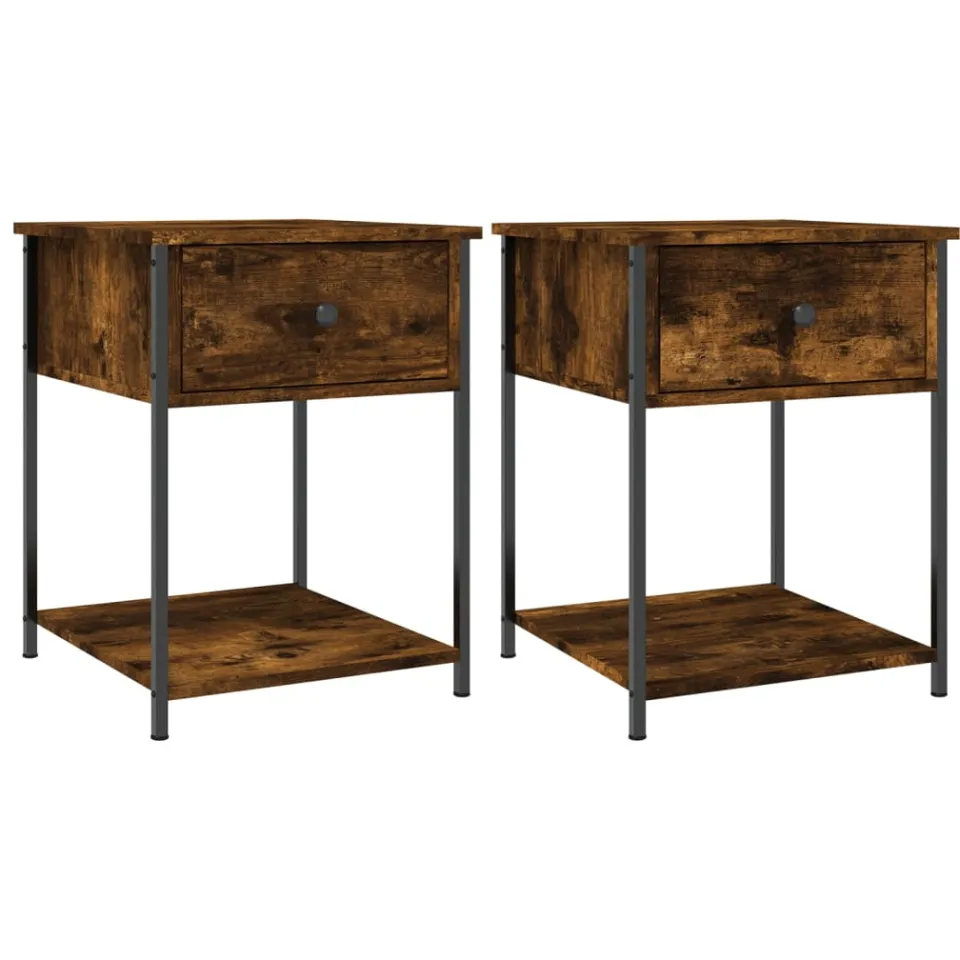vidaXL Nachtkastjes 2 st 44x45x58 cm bewerkt hout gerookt eikenkleurig, foto 3
