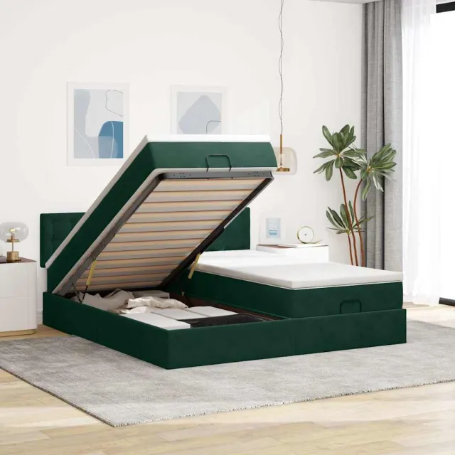 vidaXL Ottoman bed met matrassen 160x200cm fluweel donkergroen groen
