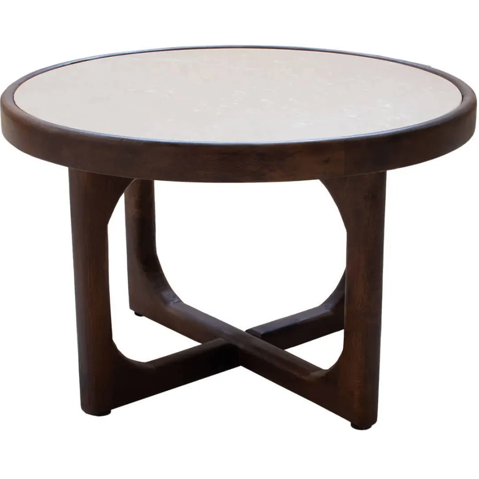 Giga Meubel Salontafel Ayase Rond - Marmer/Hout - Donkerbruin - Set van 2, foto 3